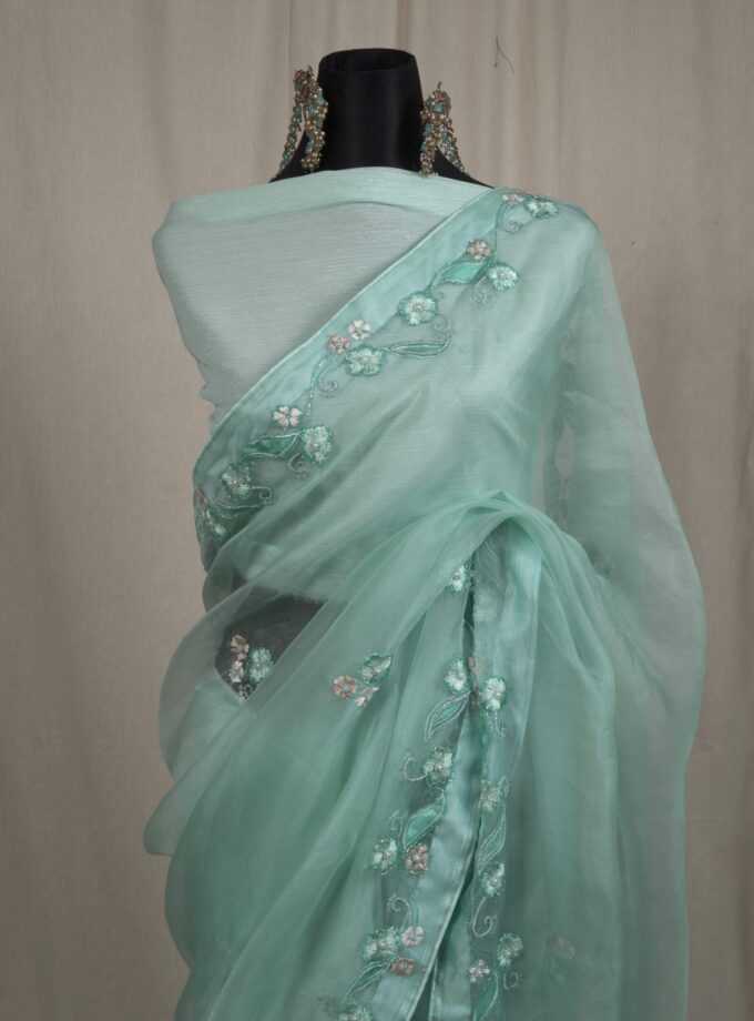 Laser Cut Applique Muslin Saree