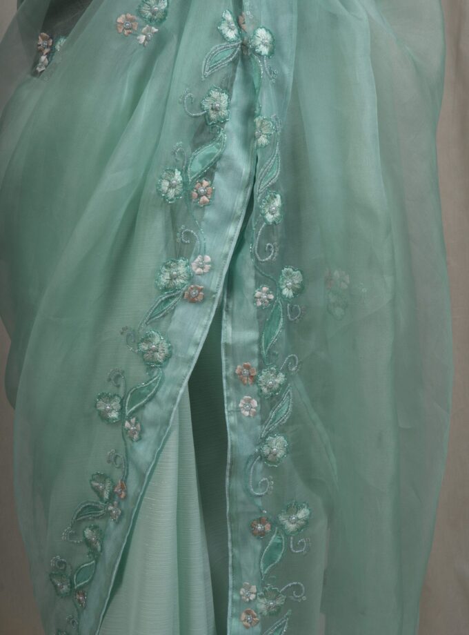 Laser Cut Applique Muslin Saree