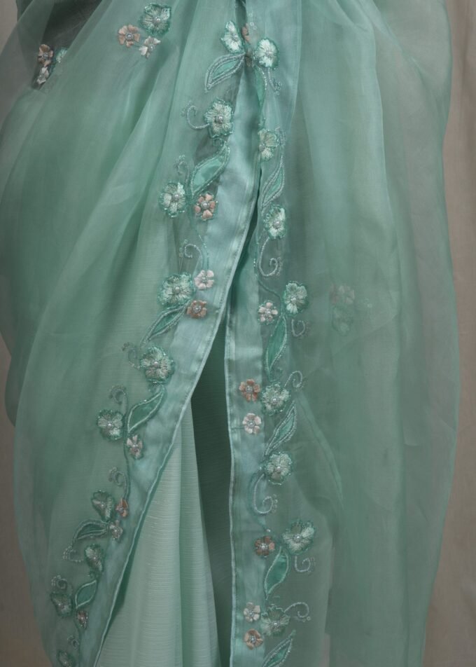 Laser Cut Applique Muslin Saree
