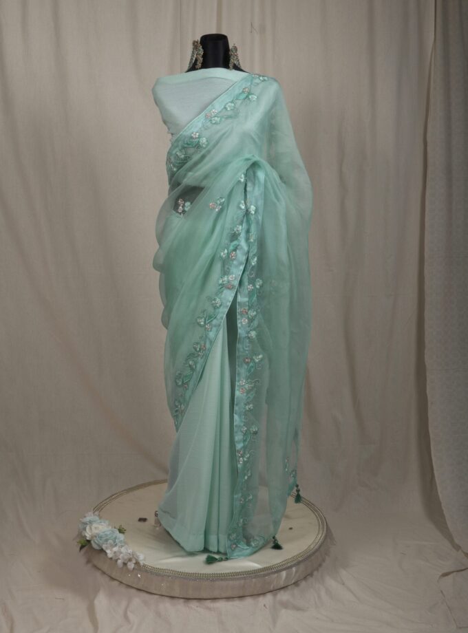 Laser Cut Applique Muslin Saree