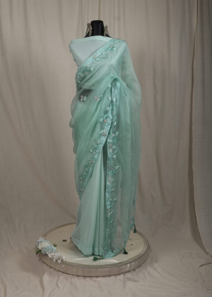 Laser Cut Applique Muslin Saree