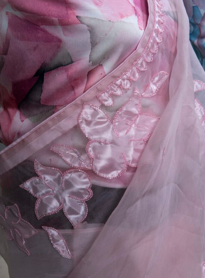 Laser Cut Poppy Applique Saree