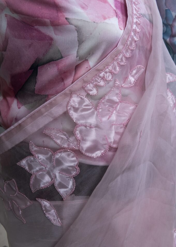 Laser Cut Poppy Applique Saree