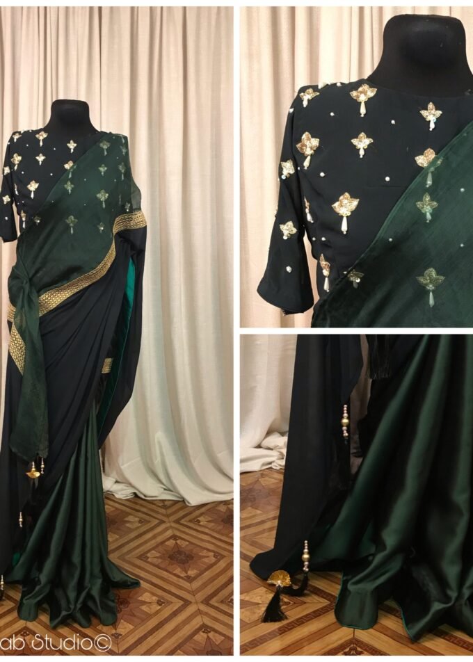 Golden Lace Muslin-Samusilk Saree with Pitta Nakshi work Blouse