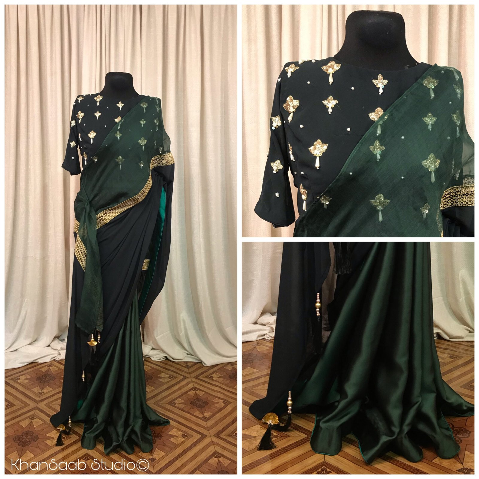 Golden Lace Muslin-Samusilk Saree with Pitta Nakshi work Blouse