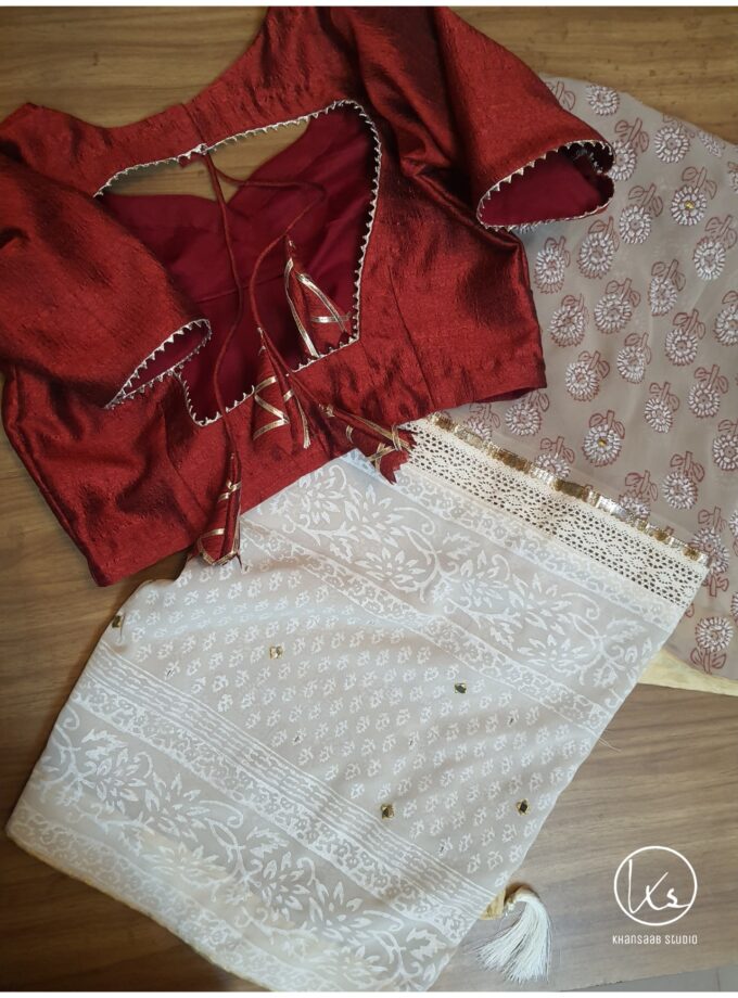 Crepe Georgette Block Print Saree