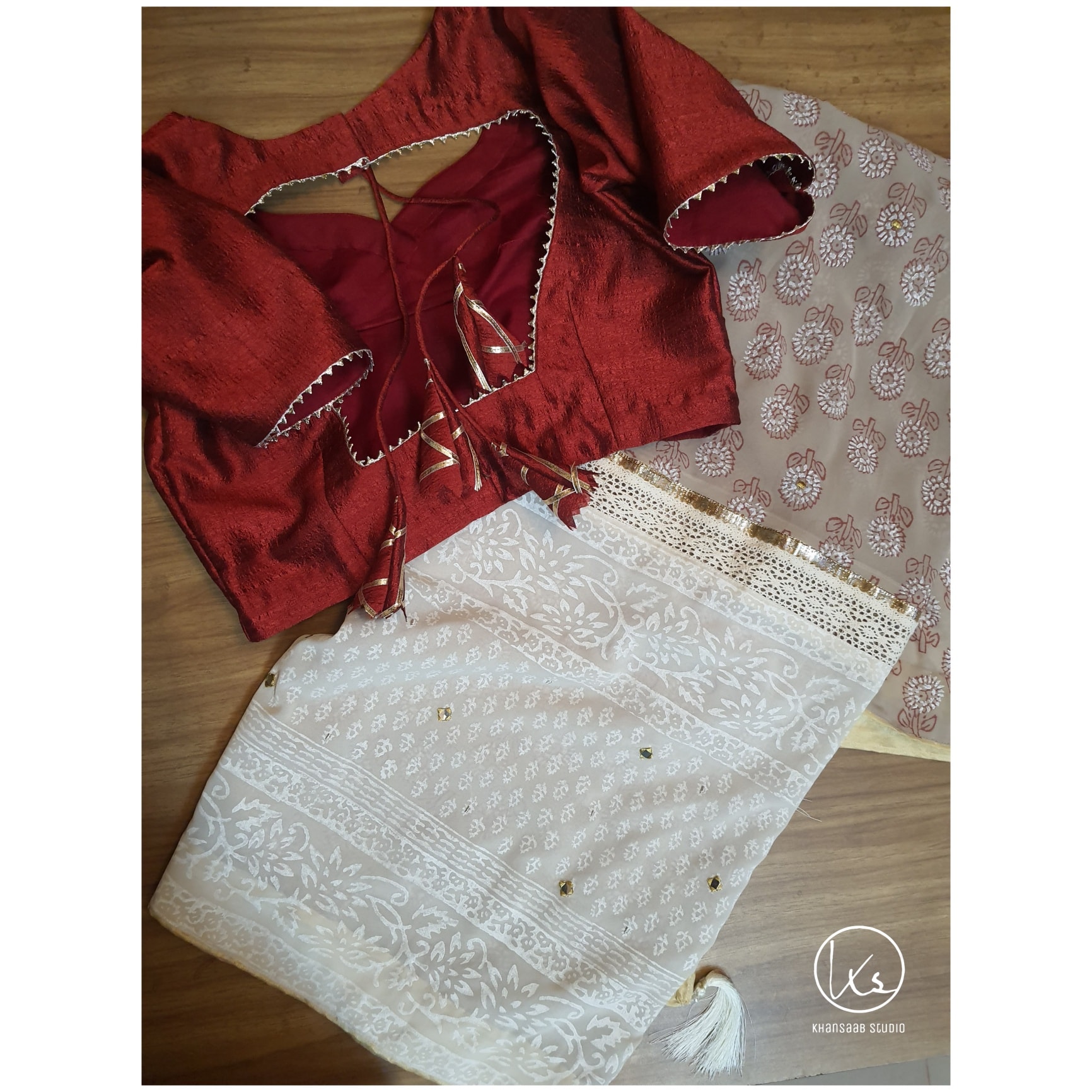 Crepe Georgette Block Print Saree - Image 3