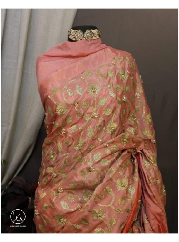 Elegant Aari Embroidery Silk Saree