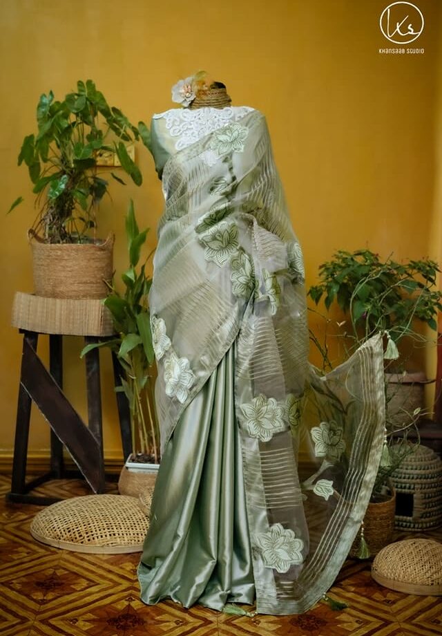 Kusum Kanon Luxury Organza Saree with Floral Embroidery