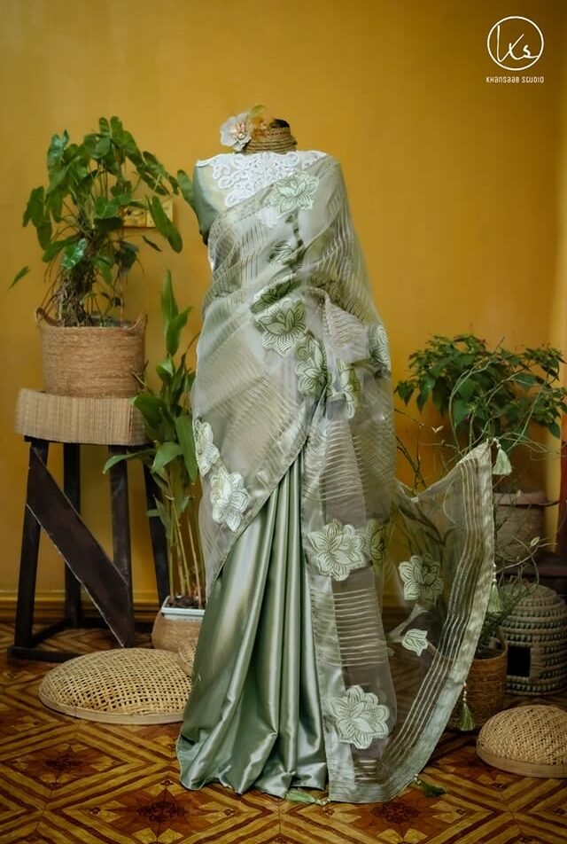 Kusum Kanon Luxury Organza Saree with Floral Embroidery