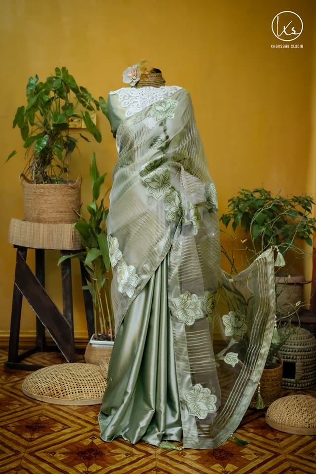 Kusum Kanon Luxury Organza Saree with Floral Embroidery