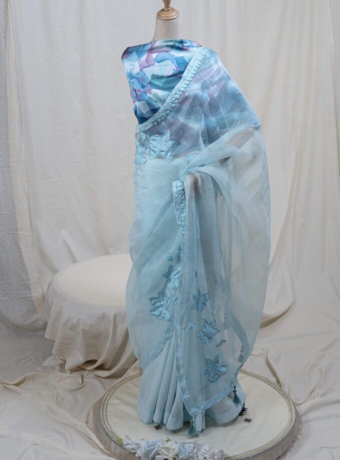 Laser Cut Poppy Applique Saree