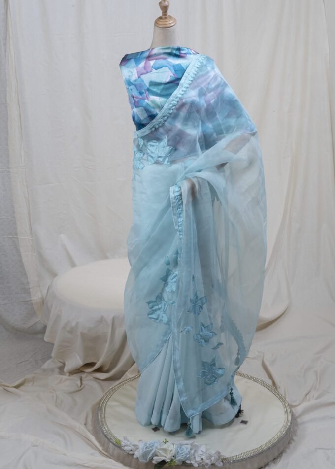 Laser Cut Poppy Applique Saree