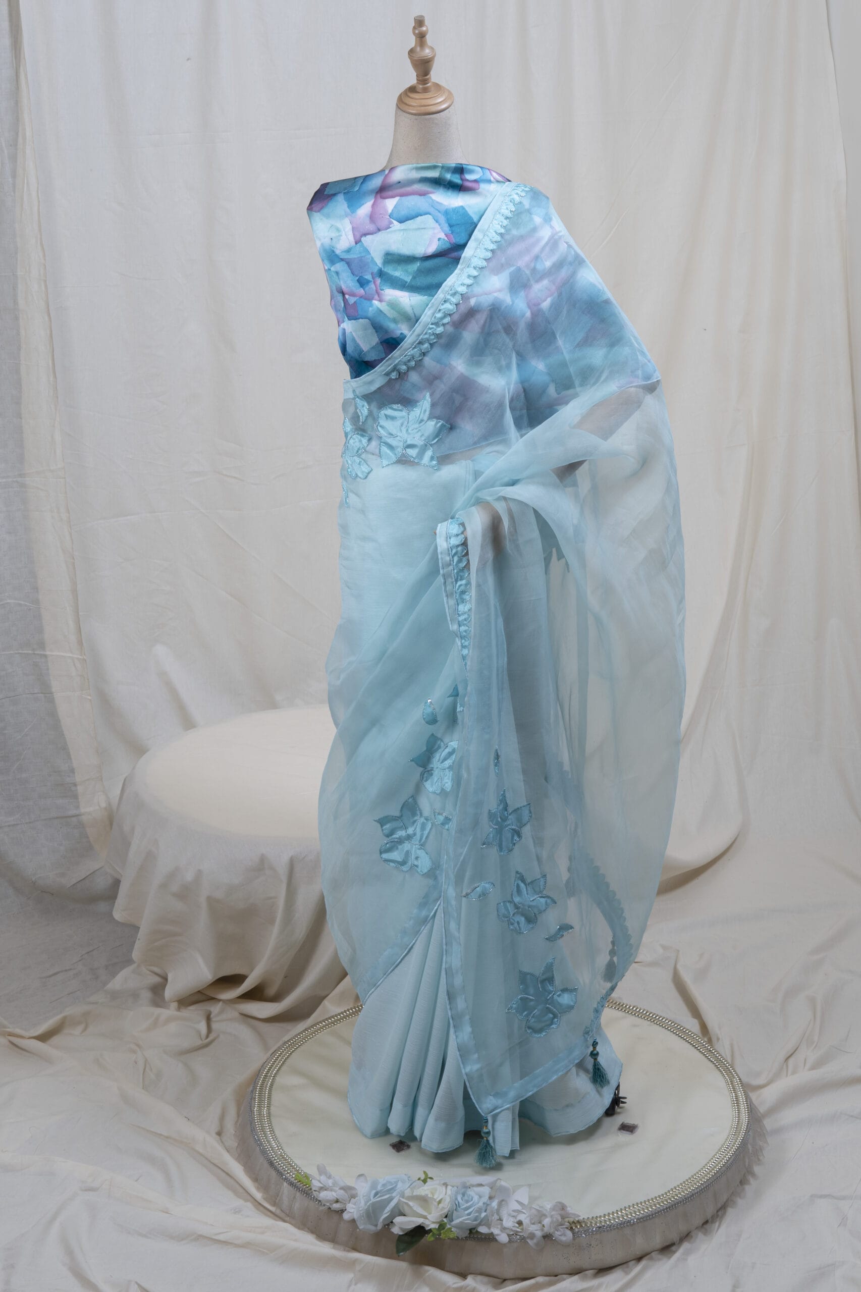 Laser Cut Poppy Applique Saree