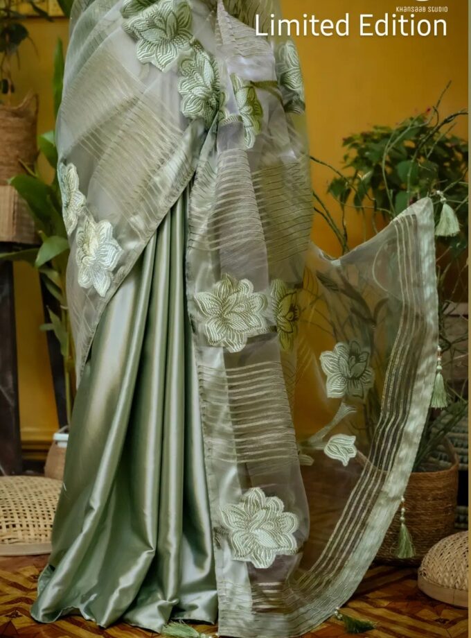 Kusum Kanon Luxury Organza Saree with Floral Embroidery