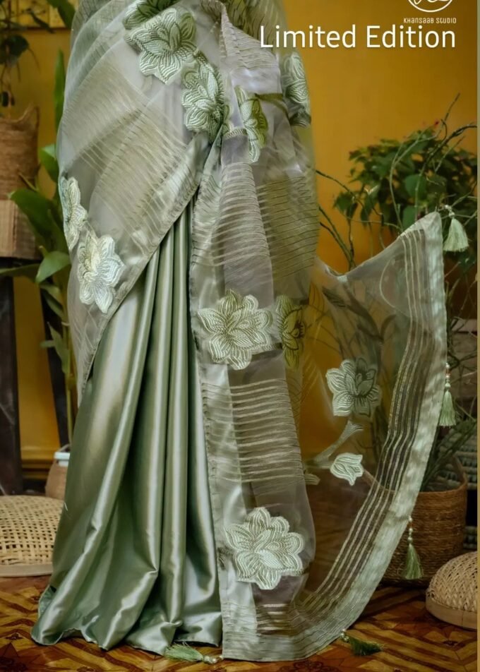 Kusum Kanon Luxury Organza Saree with Floral Embroidery
