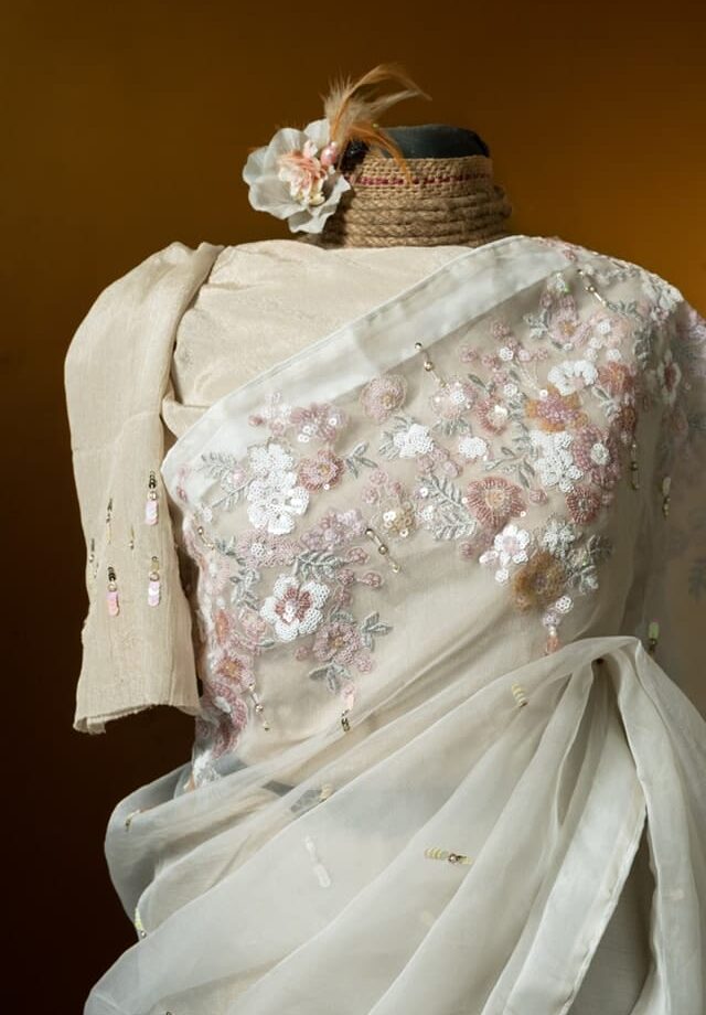 Kusum kanon moslin and chinon silk saree