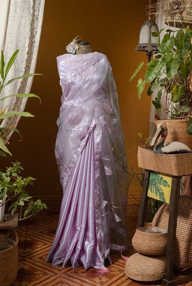Kusum Kanon Luxury Organza Saree with Floral Embroidery