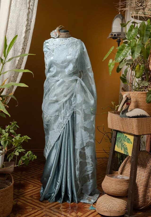 Kusum Kanon Luxury Organza Saree with Floral Embroidery