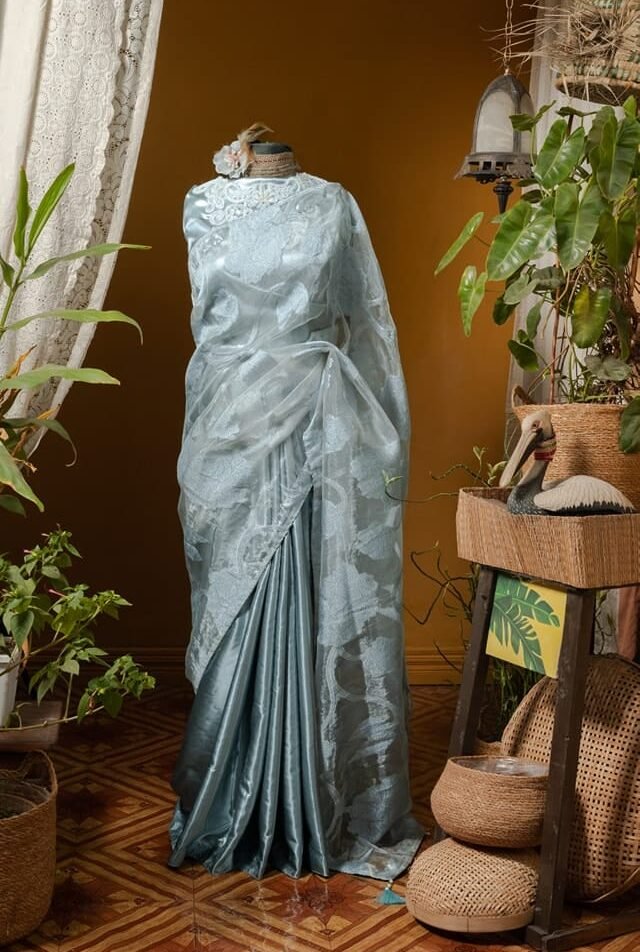 Kusum Kanon Luxury Organza Saree with Floral Embroidery
