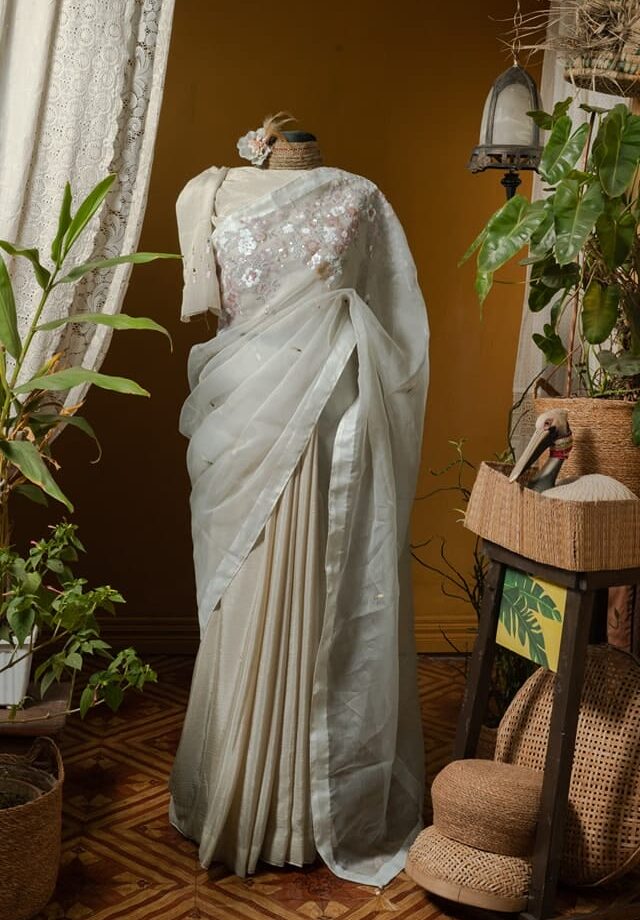Kusum kanon moslin and chinon silk saree