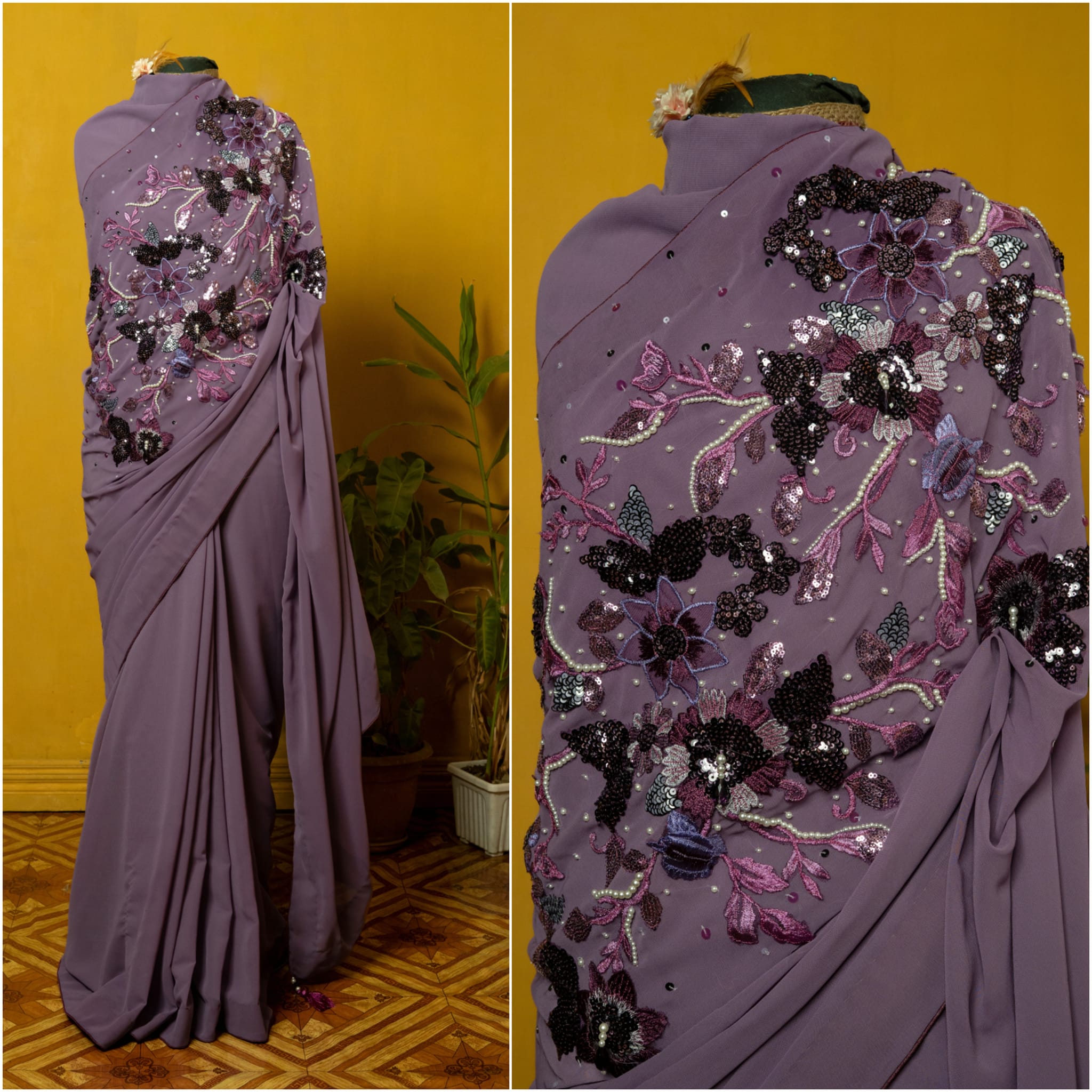 Crepe Georgette Carnation Saree