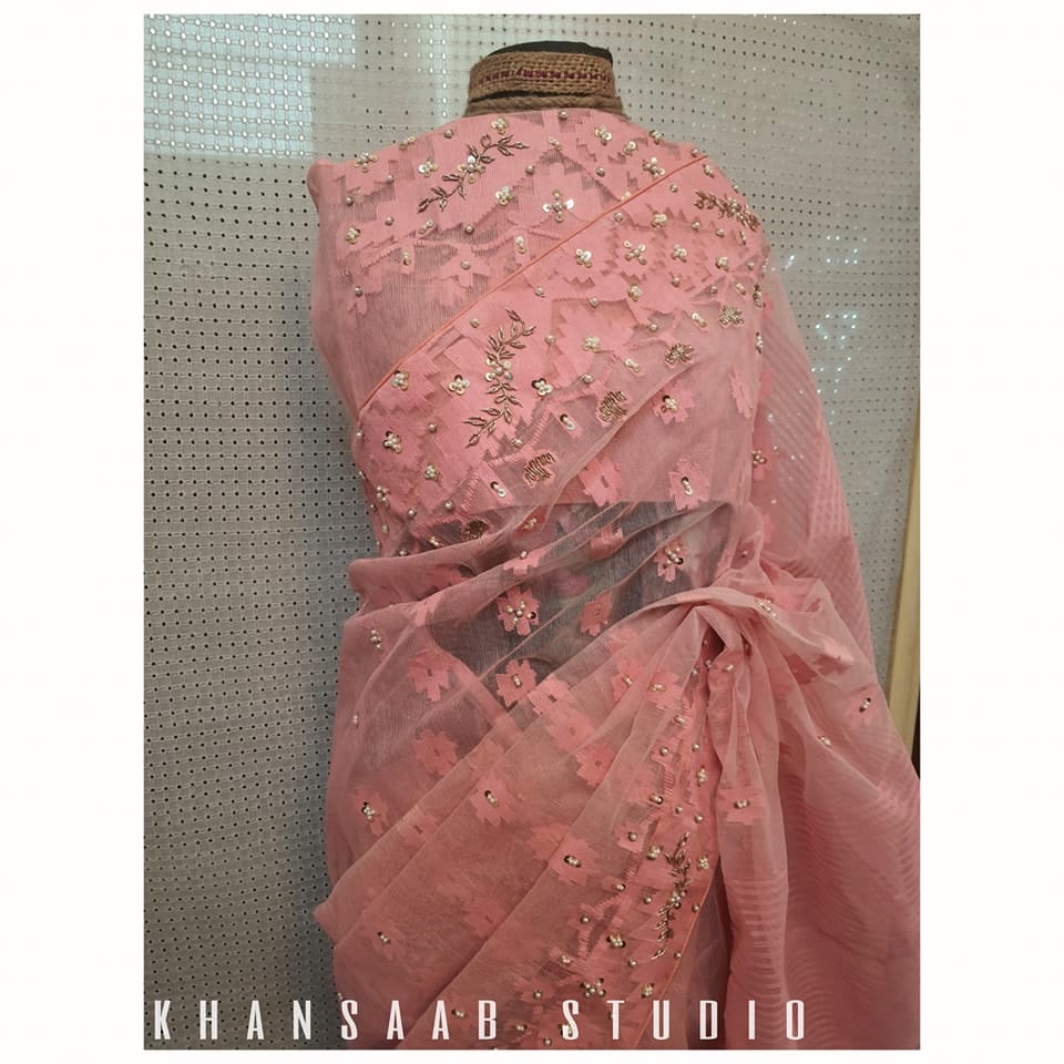 Dhakai Jamdani Embellished Saree