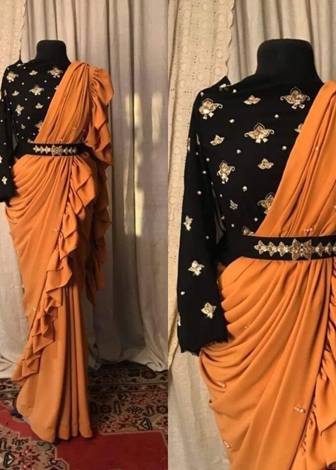 Georgette Saree with Ruffle Frills and Pitta Nakshi Blouse