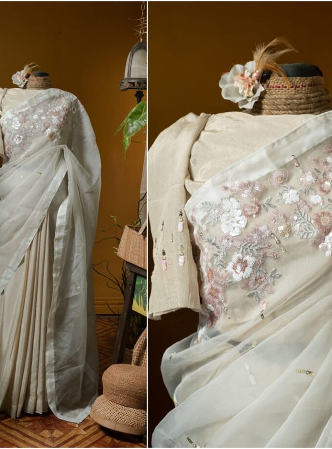 Kusum kanon moslin and chinon silk saree