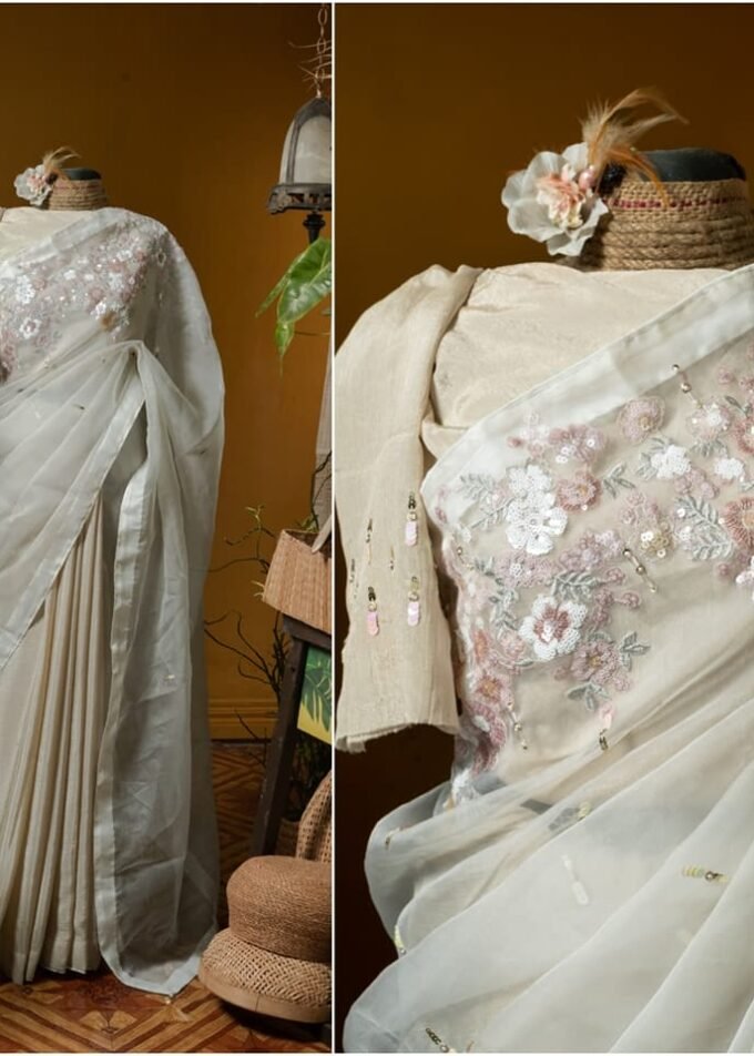 Kusum kanon moslin and chinon silk saree
