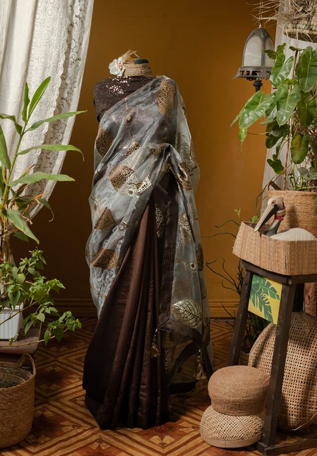 Kusum Kanon Luxury Organza Saree with Floral Embroidery
