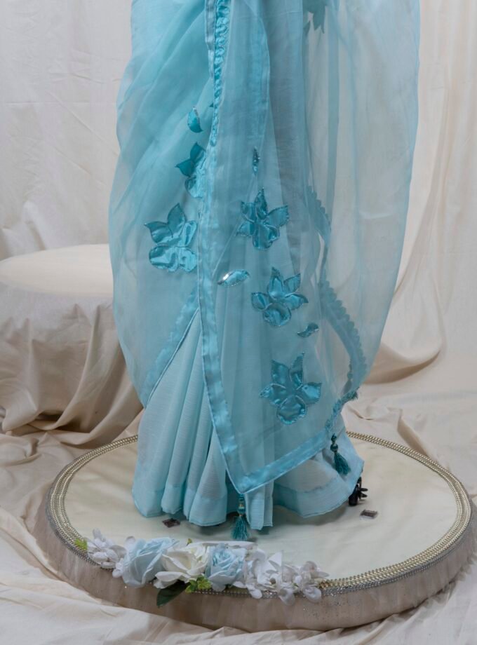 Laser Cut Poppy Applique Saree