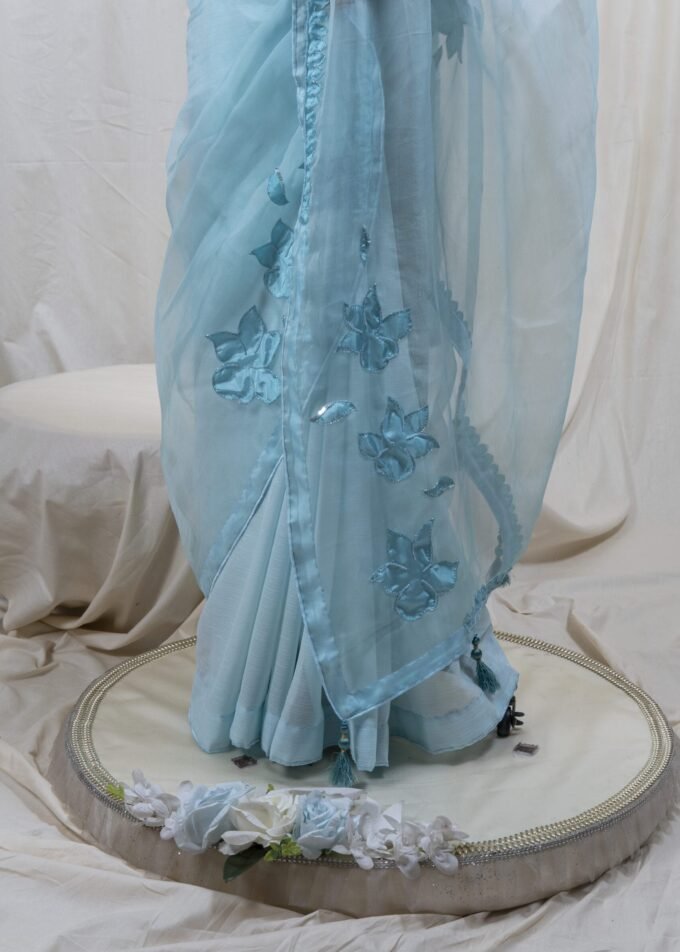 Laser Cut Poppy Applique Saree
