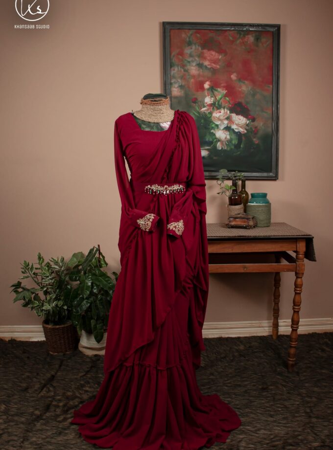 Georgette Saree with Double Ruffle Frills