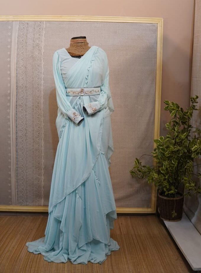 Georgette Saree with Double Ruffle Frills