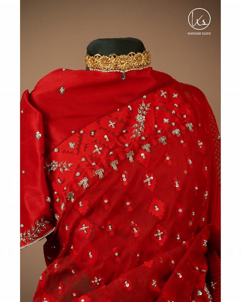 Dhakai Jamdani Embellished Saree - Image 3