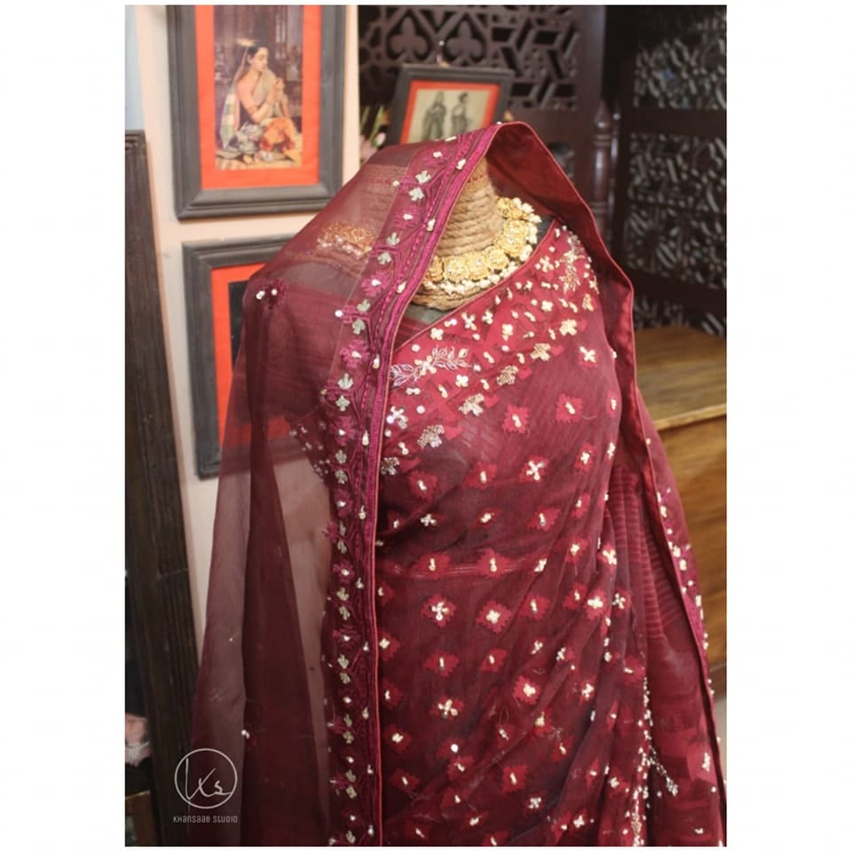 Dhakai Jamdani Embellished Saree