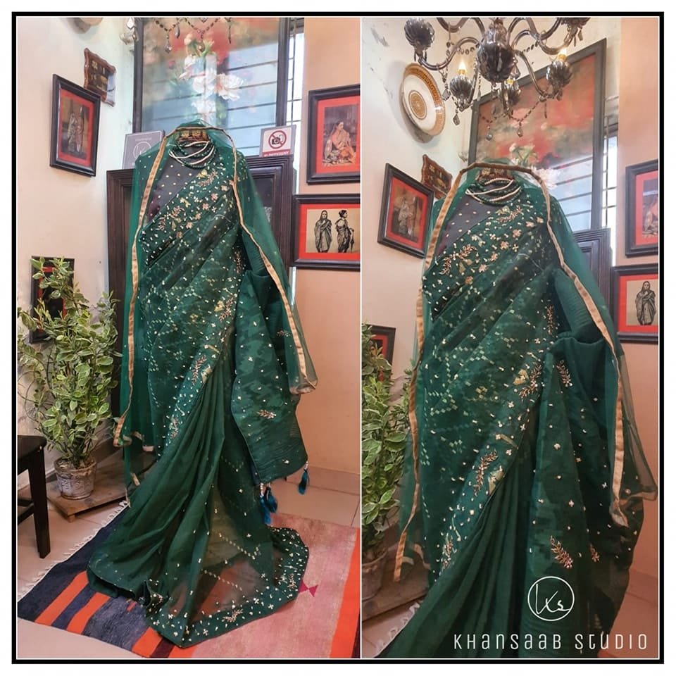 Dhakai Jamdani Embellished Saree