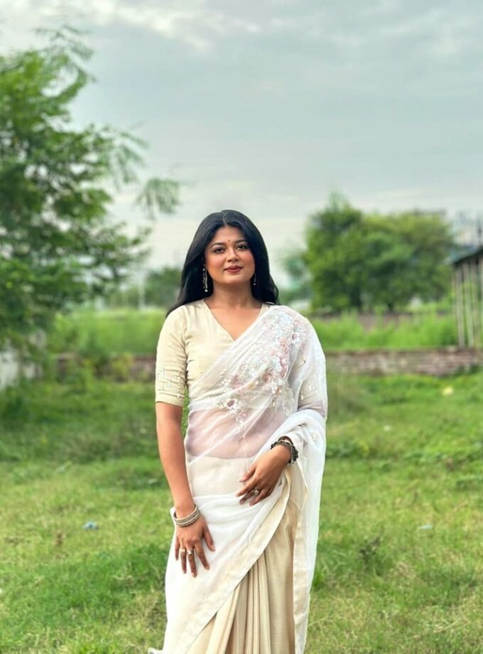 Kusum kanon moslin and chinon silk saree