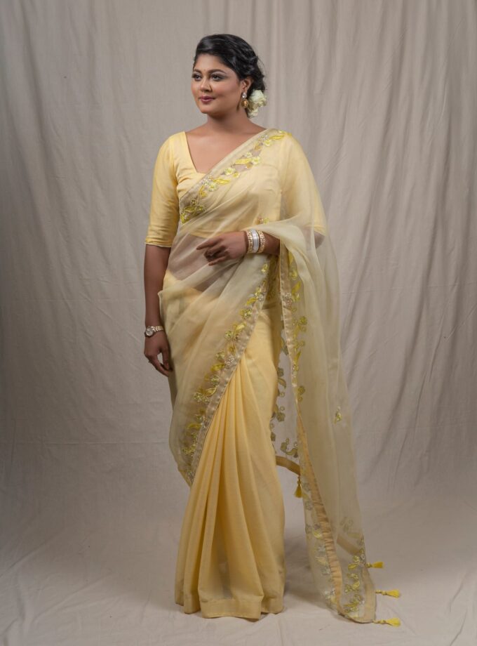 Laser Cut Applique Muslin Saree