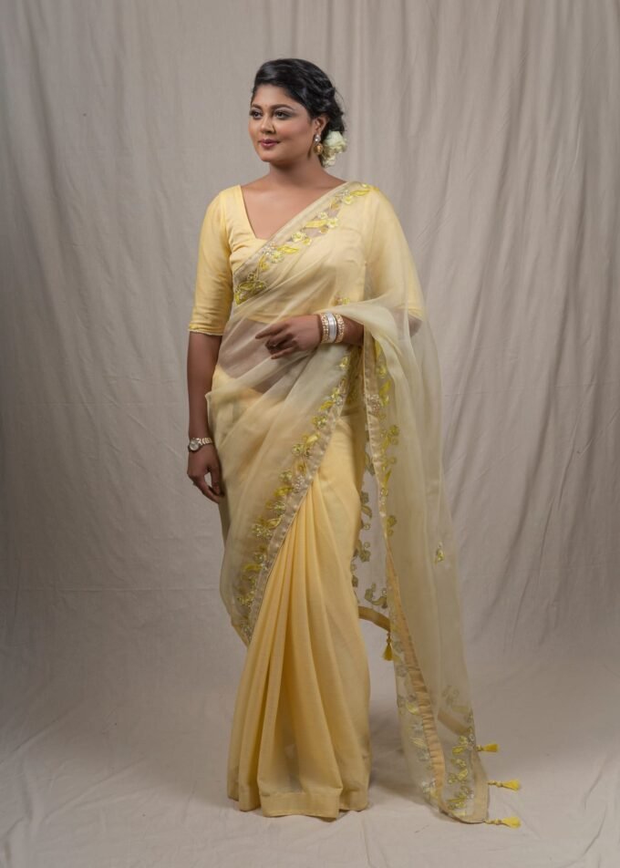 Laser Cut Applique Muslin Saree