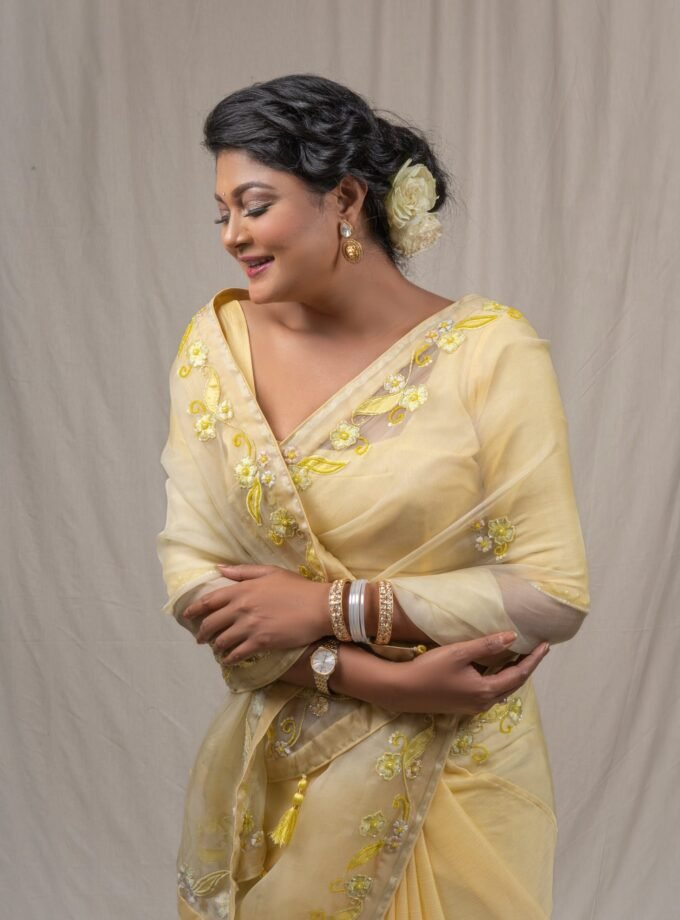 Laser Cut Applique Muslin Saree