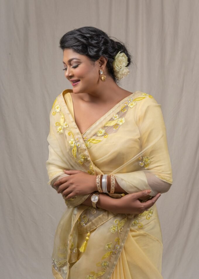Laser Cut Applique Muslin Saree