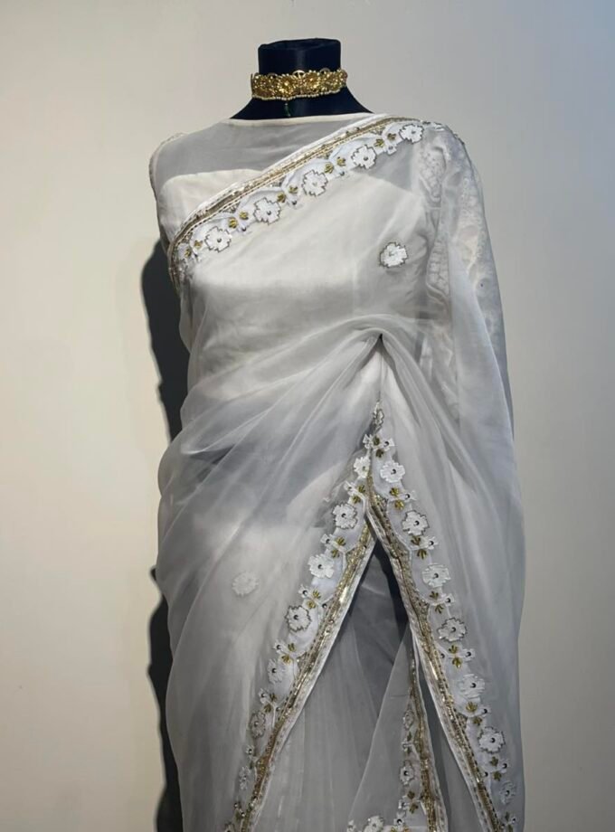 Muslin Embroidered Jamdani motif inspired saree