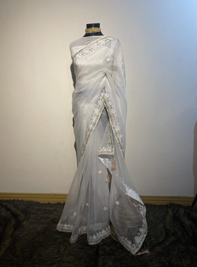 Muslin Embroidered Jamdani motif inspired saree
