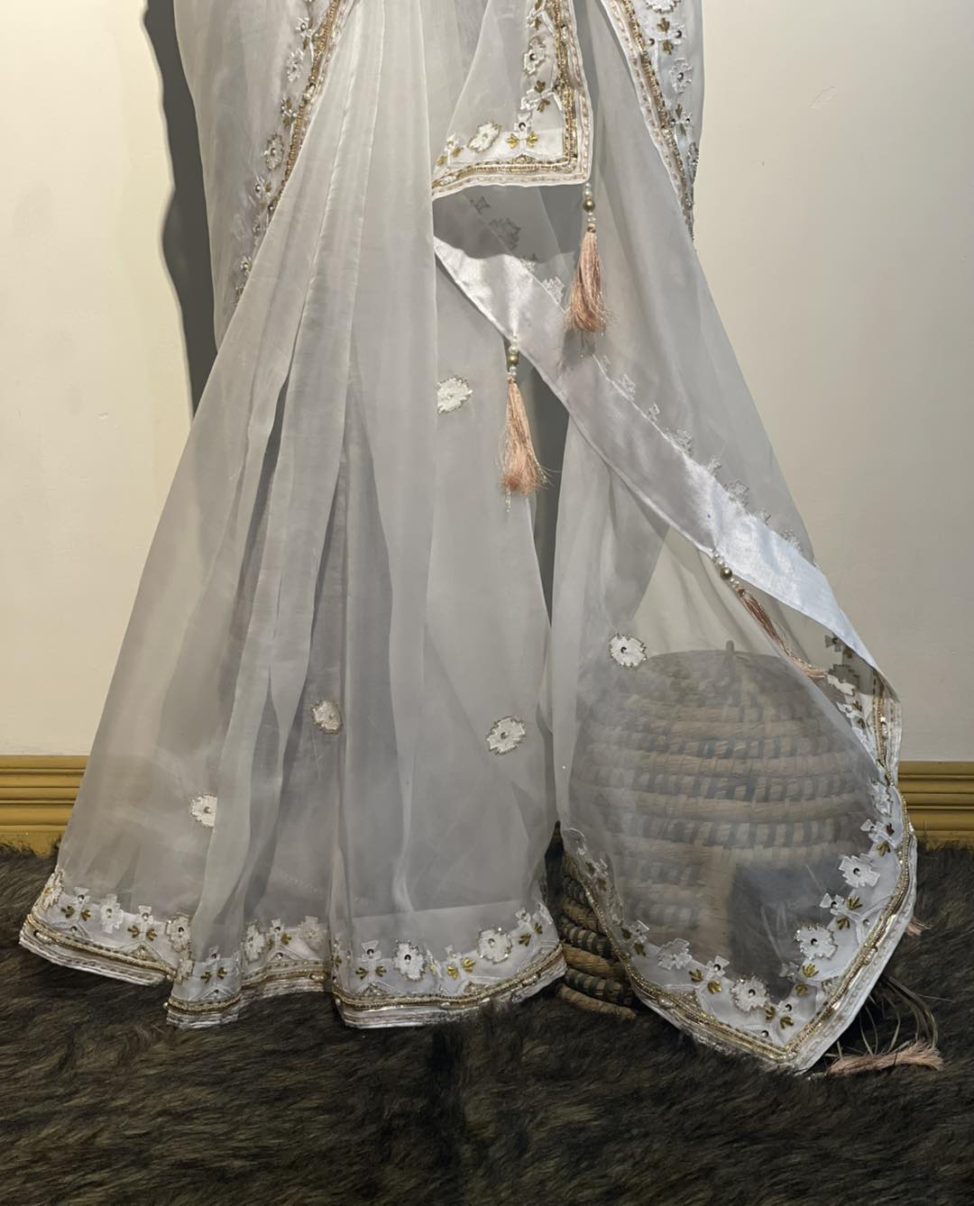 Muslin Embroidered Jamdani motif inspired saree - Image 3