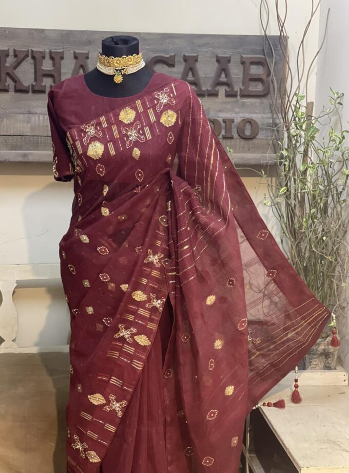 Dhakai Jamdani Embellished Saree