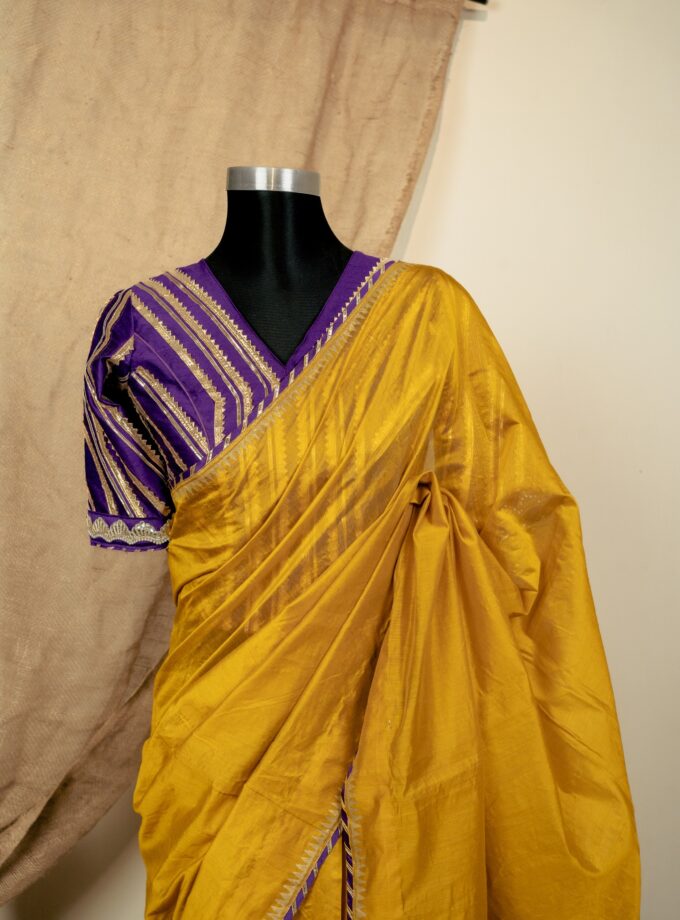 Chunri Kota Block Print Saree with Embroidery and Beads