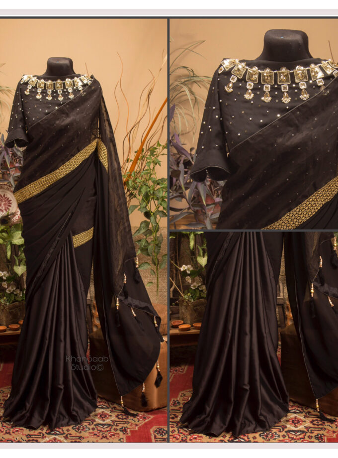 Golden Lace Muslin-Samusilk Saree with Gohona Blouse