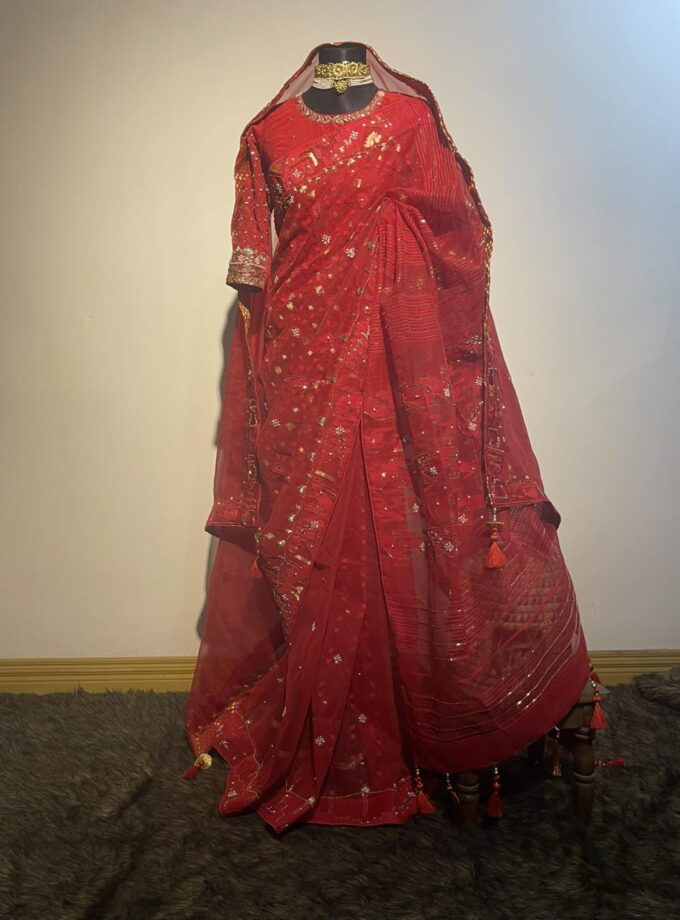 Embellished Bridal Dhakai Jamdani Saree with Zardosi Work